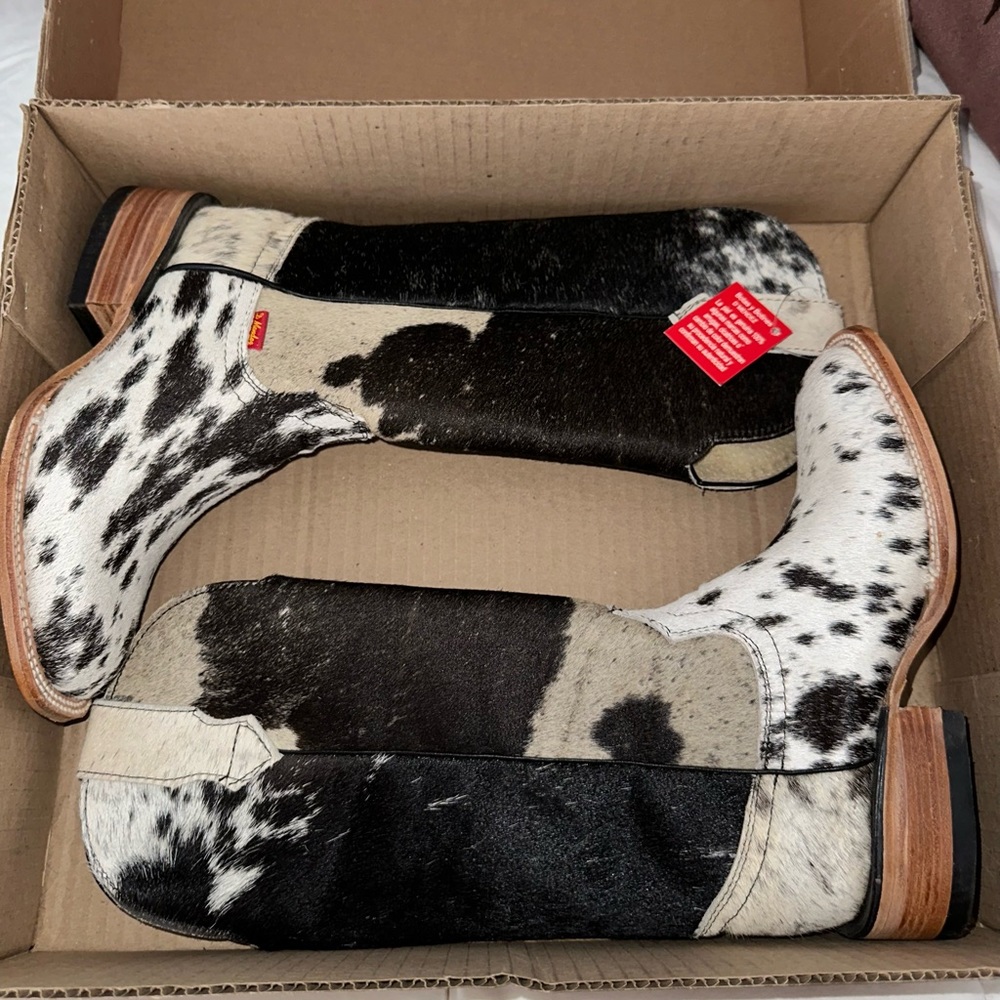 Cowhide Patterned Heeled Boots - image 7